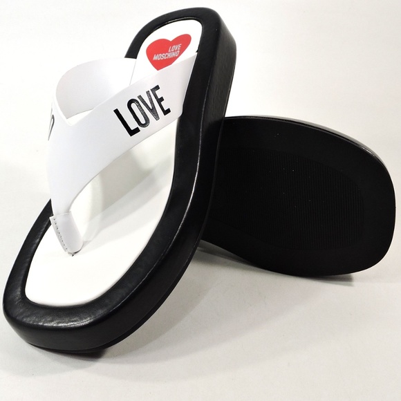 LOVE MOSCHINO 🇮🇹 WOMENS BLACK SOFT LEATHER COMFORT SANDALS - Picture 8 of 10